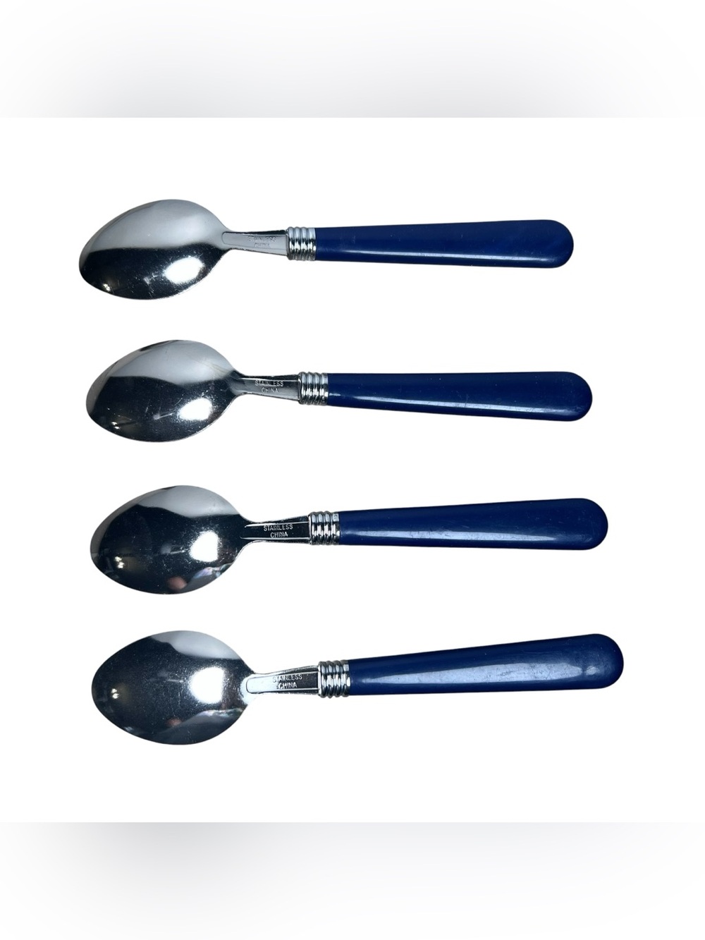 Gibson Vintage Flatware Blue Plastic Handle Tablespoons Soup Spoons Set of 4 Y2K